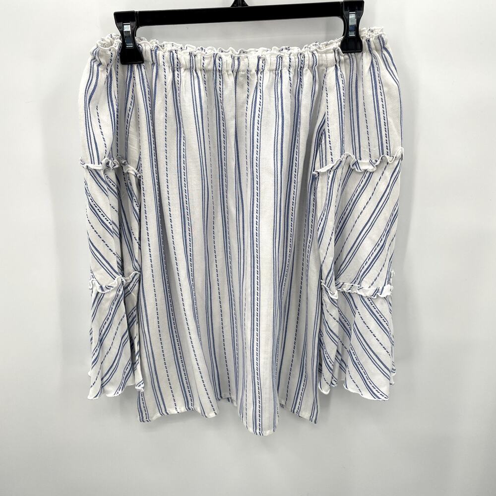DREW White Rayon Off the Shoulder Striped Bell Sleeve Blouse // S